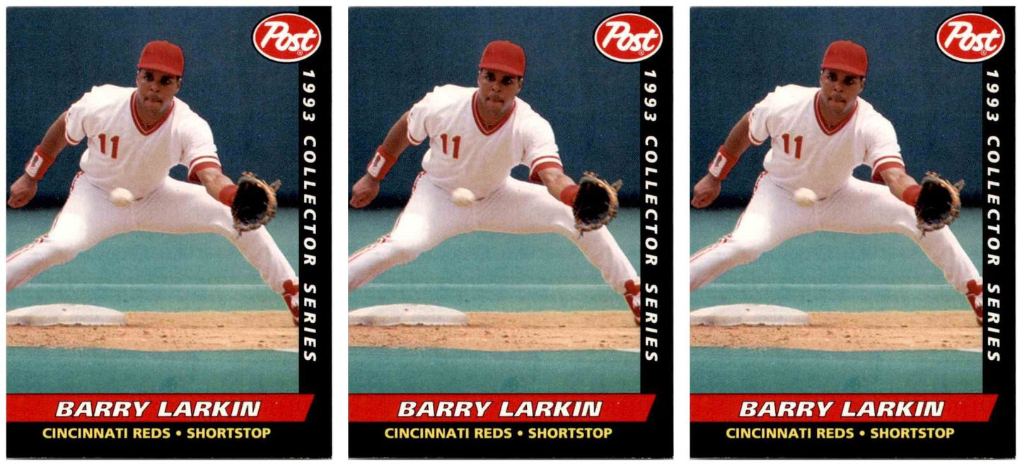 (3) 1993 Post Cereal Baseball #28 Barry Larkin Reds Baseball Card Lot