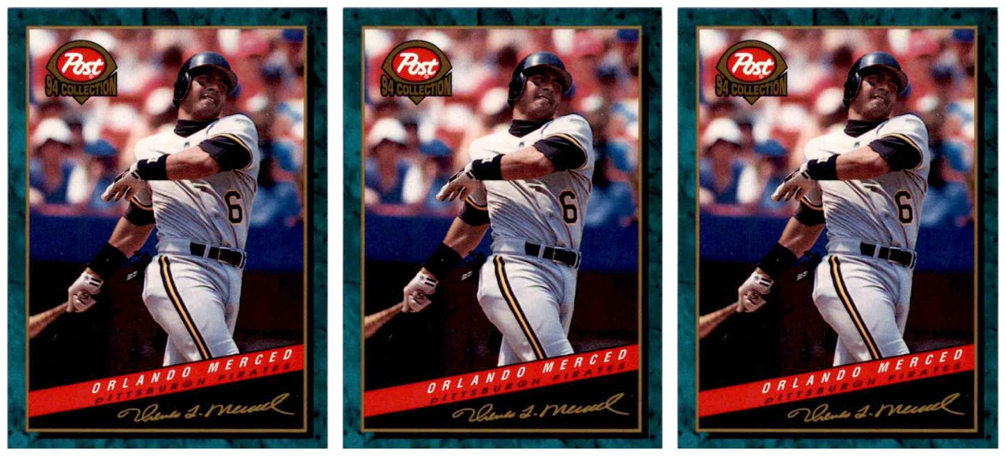 (3) 1994 Post Cereal Baseball #30 Orlando Merced Pirates Baseball Card Lot