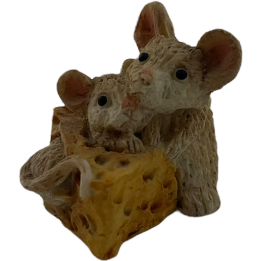 2 Mice in Block of Cheese 1 Inch Vintage Cermic Figurine
