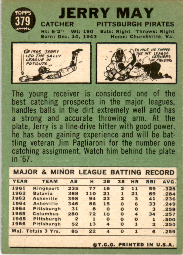 1967 Topps #379 Jerry May Pittsburgh Pirates VG-EX