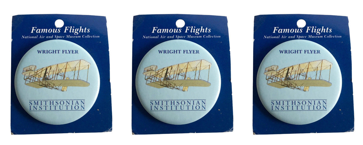 (3) Vintage Famous Flights Wright Flyer 2 Inch Button Smithsonian 1988 Lot