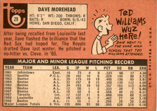 1969 Topps #29 Dave Morehead Kansas City Royals GD