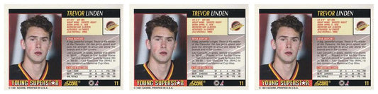 (3) 1991-92 Score Young Superstars Hockey #11 Trevor Linden Card Lot Canucks