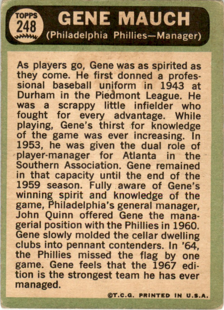 1967 Topps #248 Gene Mauch Philadelphia Phillies GD+