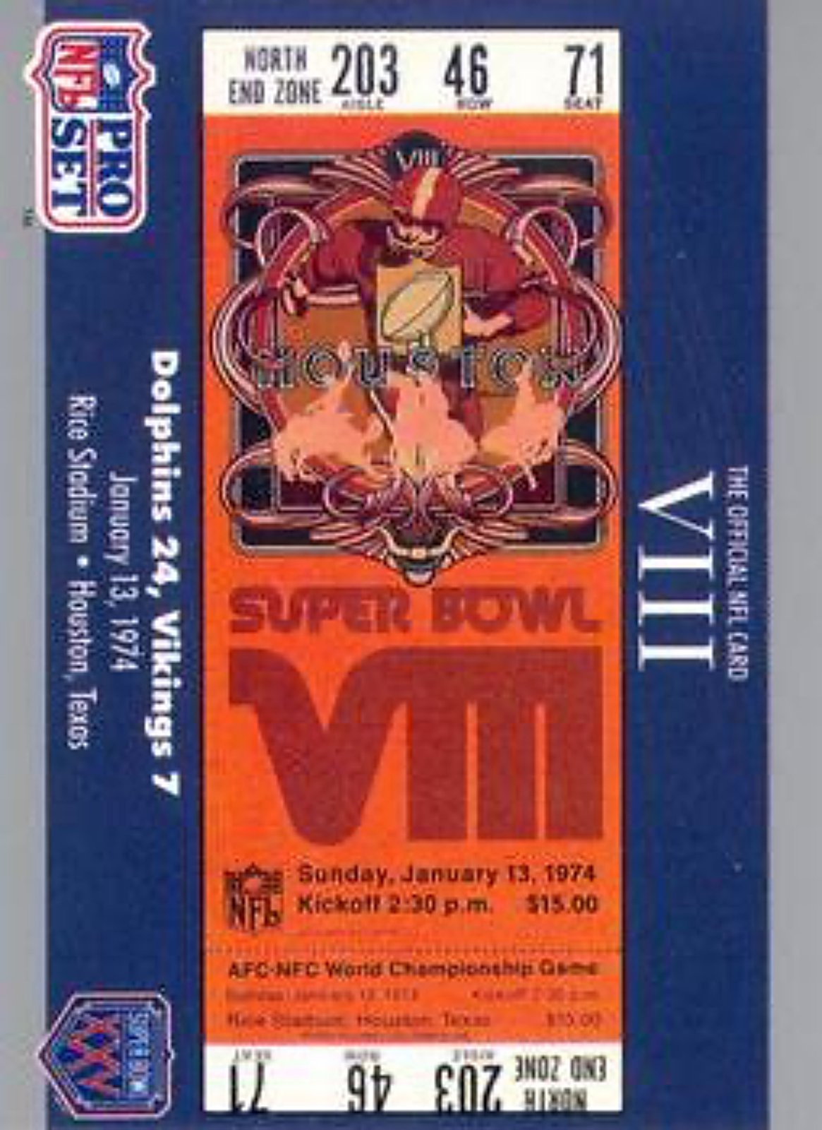 1990-91 Pro Set Super Bowl 160 Football 8 SB VIII Ticket