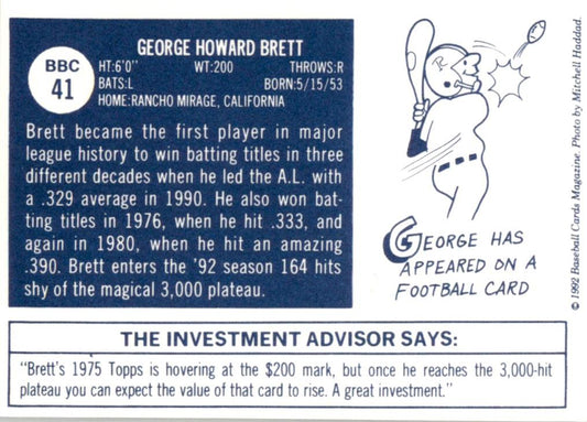 1992 Baseball Cards Magazine '70 Topps Replicas #41 George Brett Royals