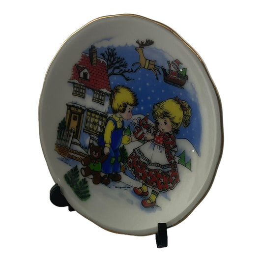 Christmas 3 Inch Vintage Decorative Plate Giving Christmas Gift with Holder