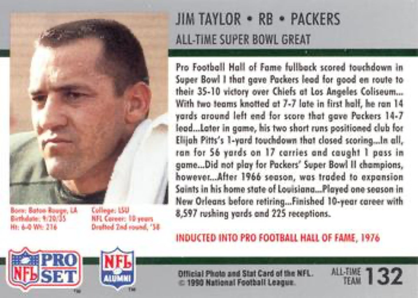 1990-91 Pro Set Super Bowl 160 Football 132 Jim Taylor