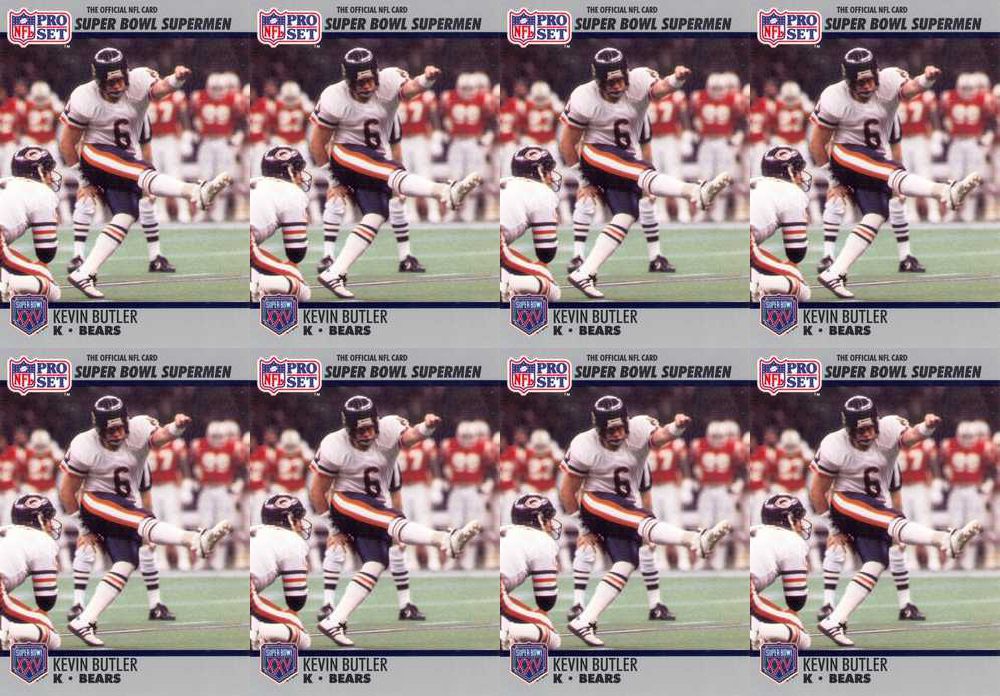 (8) 1990-91 Pro Set Super Bowl 160 Football #120 Kevin Butler Bears Card Lot