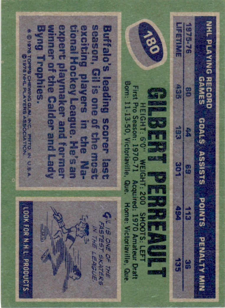 1976 Topps #180 Gilbert Perreault Buffalo Sabres EX