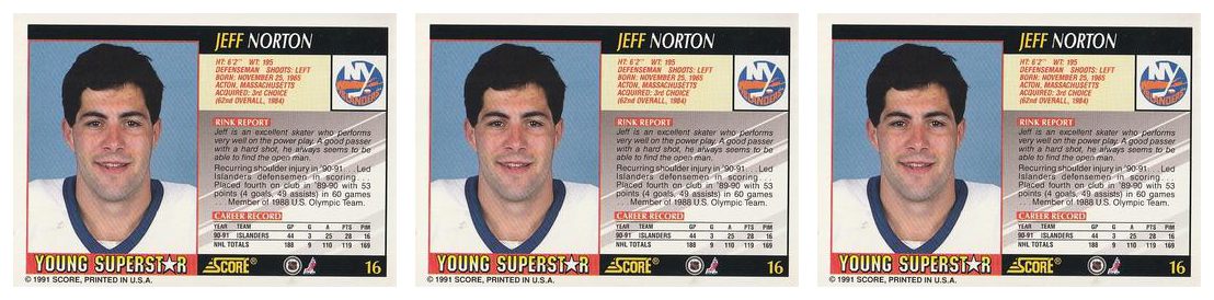 (5) 1991-92 Score Young Superstars Hockey #16 Jeff Norton Card Lot Islanders