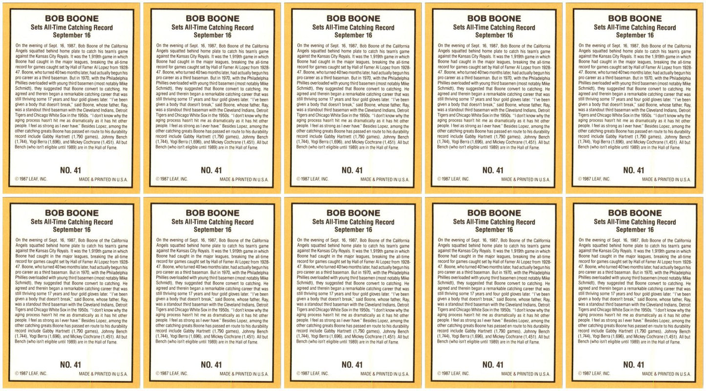 (10) 1987 Donruss Highlights #41 Bob Boone California Angels Card Lot