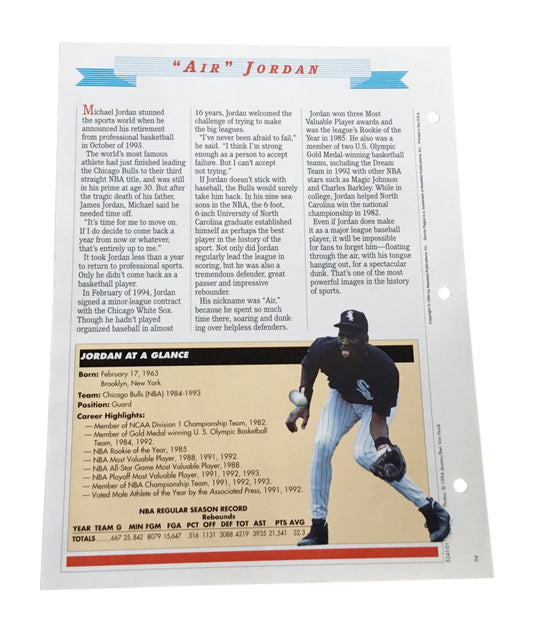 1994 Sports Pages Michael Jordan 10" X 7.5" Sheet Chicago Bulls Newfield