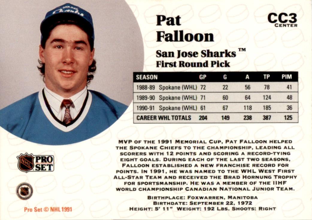 1991 Pro Set Collectibles #CC3 Pat Falloon San Jose Sharks