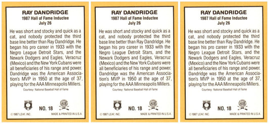 (3) 1987 Donruss Highlights #18 Ray Dandridge Minneapolis Millers Card Lot