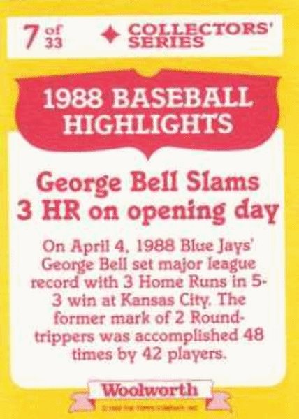 1989 Topps Woolworth Baseball Highlights Baseball 7 George Bell