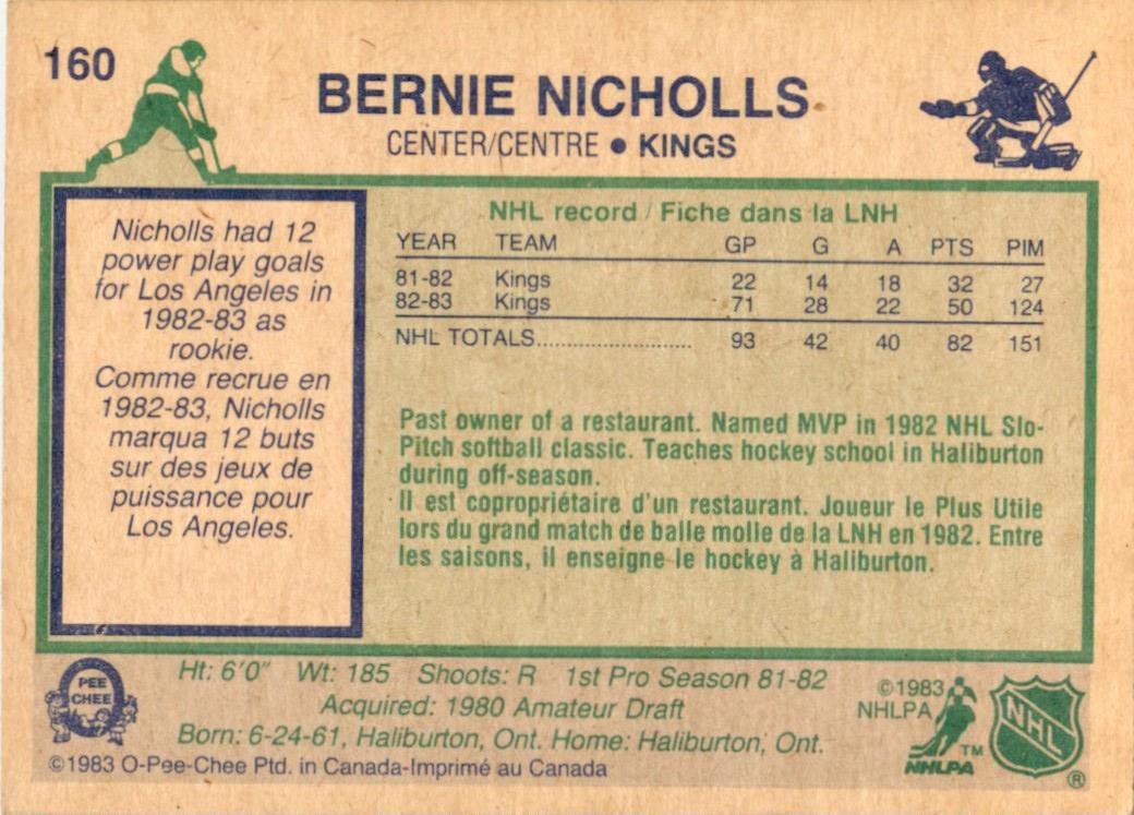 1983 O-Pee-Chee #160 Bernie Nicholls RC Kings EX-MT