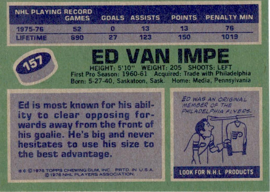 1976 Topps #157 Ed Van Impe Pittsburgh Penguins VG-EX