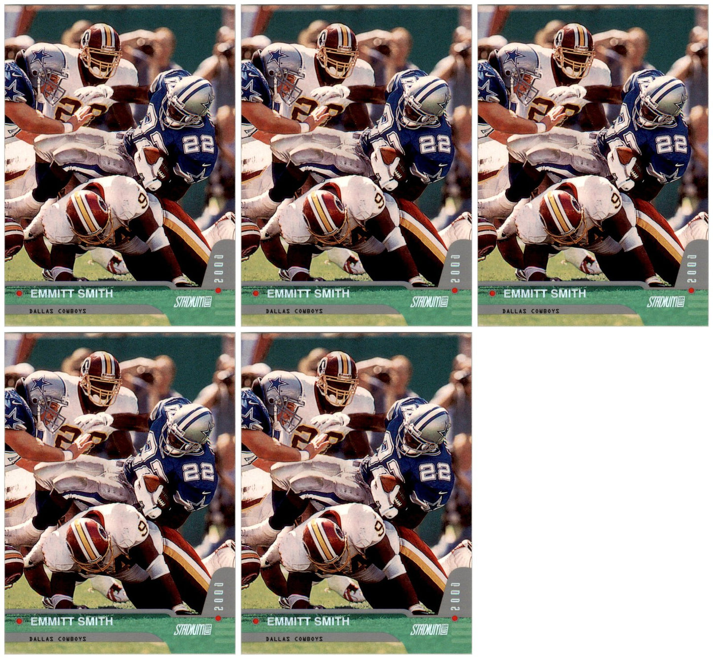 (5) 2000 Stadium Club #90 Emmitt Smith Dallas Cowboys Card Lot