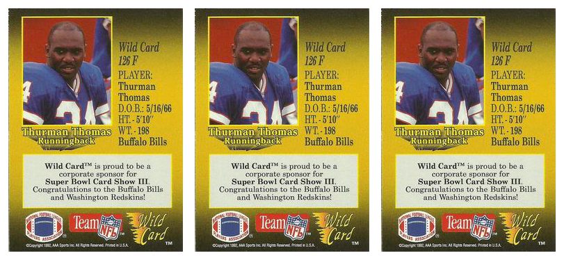 (3) 1991 Wild Card NFL Experience Exchange #26F Thurman Thomas Lot Bills