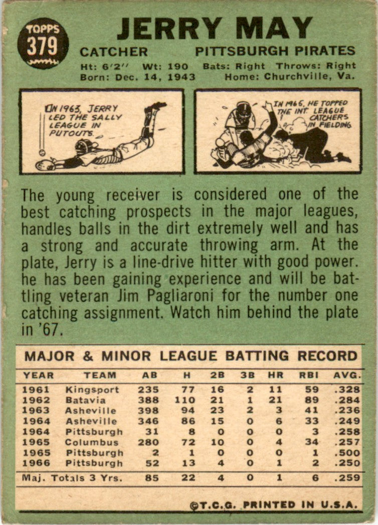 1967 Topps #379 Jerry May Pittsburgh Pirates GD