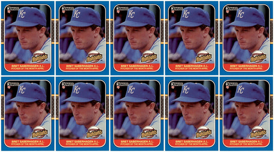(10) 1987 Donruss Highlights #6 Bret Saberhagen Kansas City Royals Card Lot