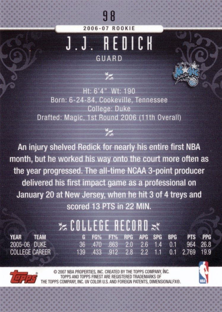 2006-07 Finest #98 J.J. Redick RC Orlando Magic