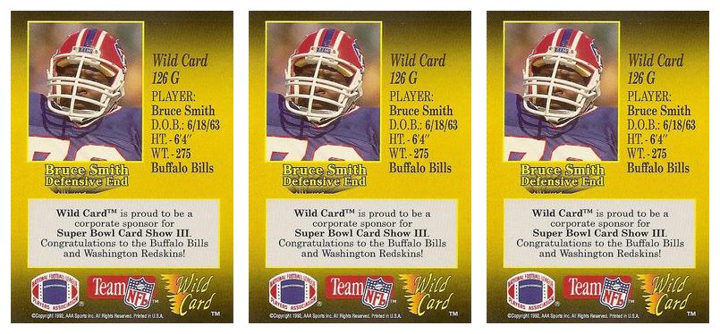 (3) 1991 Wild Card NFL Experience Exchange #26G Bruce Smith Lot Bills