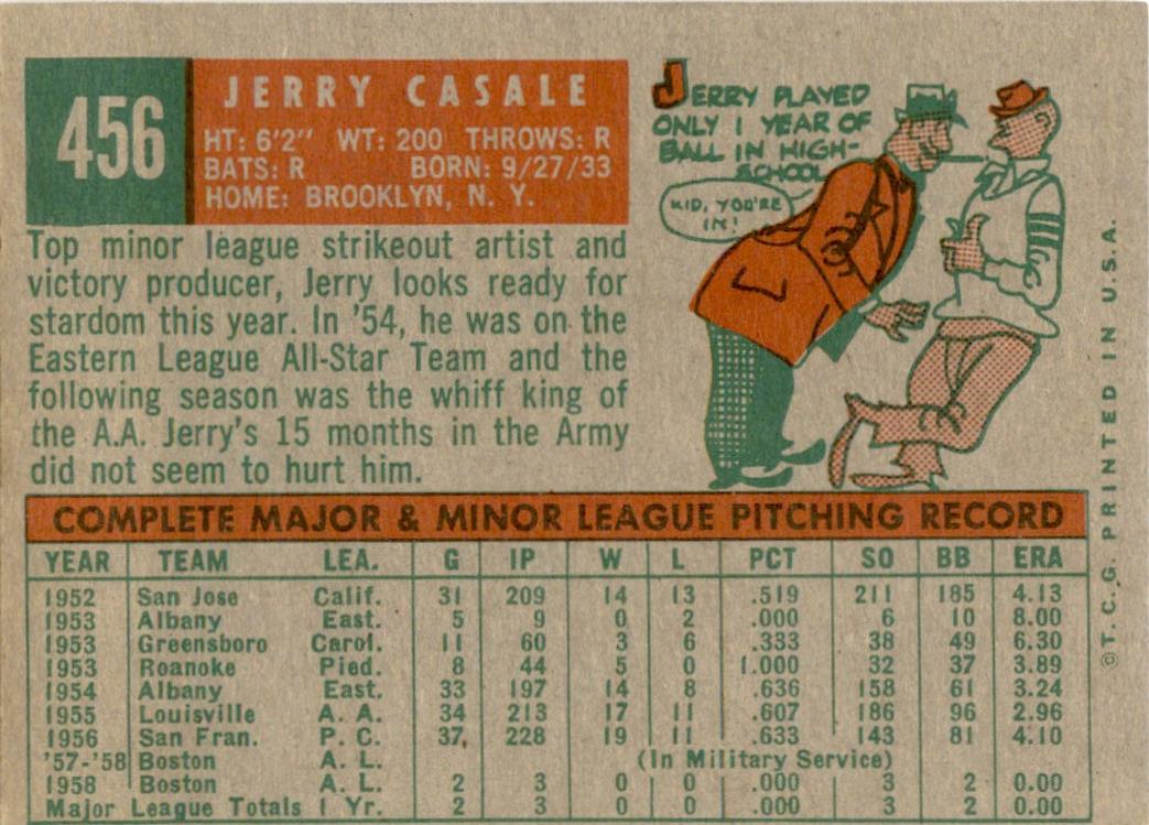 1959 Topps #456 Jerry Casale RC Boston Red Sox VG