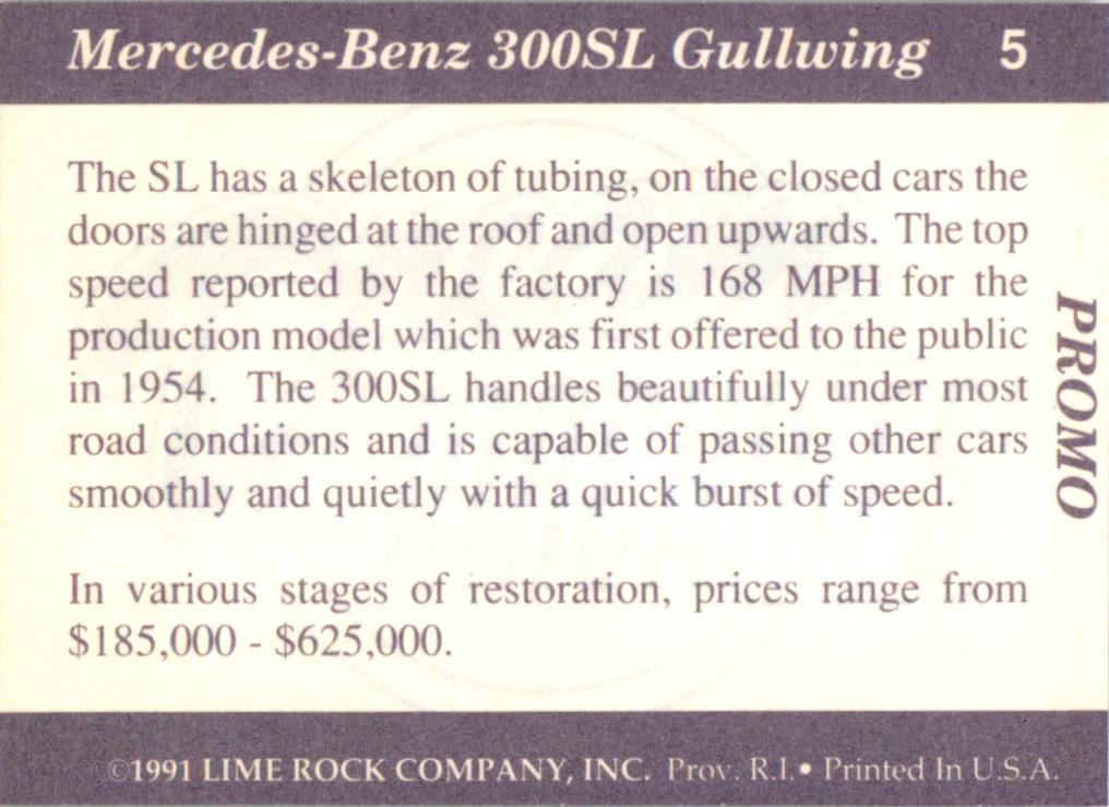 1991 Lime Rock Dream Machines #5 Mercedes Benz 300SL Gullwing