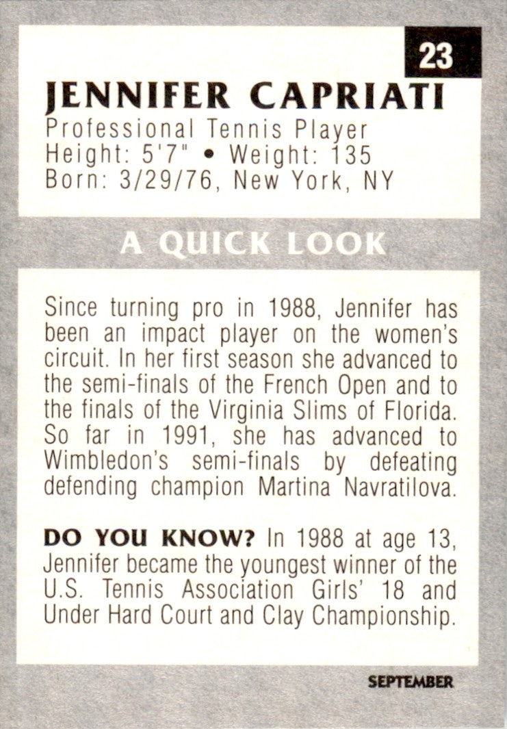 1991 Tuff Stuff Jr. #23 Jennifer Capriati