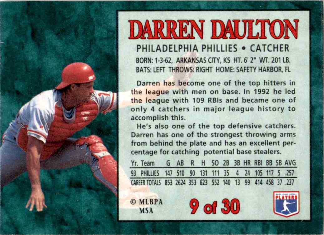1994 Post Cereal Baseball #9 Darren Daulton Philadelphia Phillies