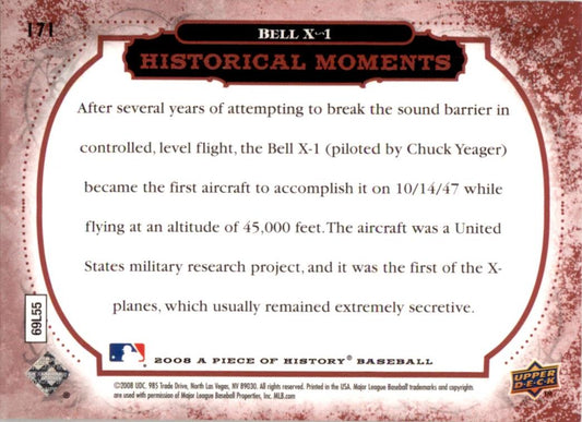 2008 Upper Deck A Piece of History Red #171 Bell X-1 Breaks Sound Barrier /149