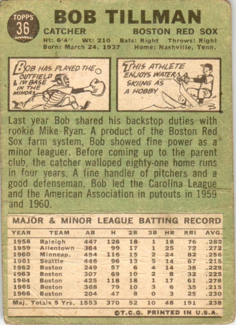 1967 Topps #36 Bob Tillman Boston Red Sox PR
