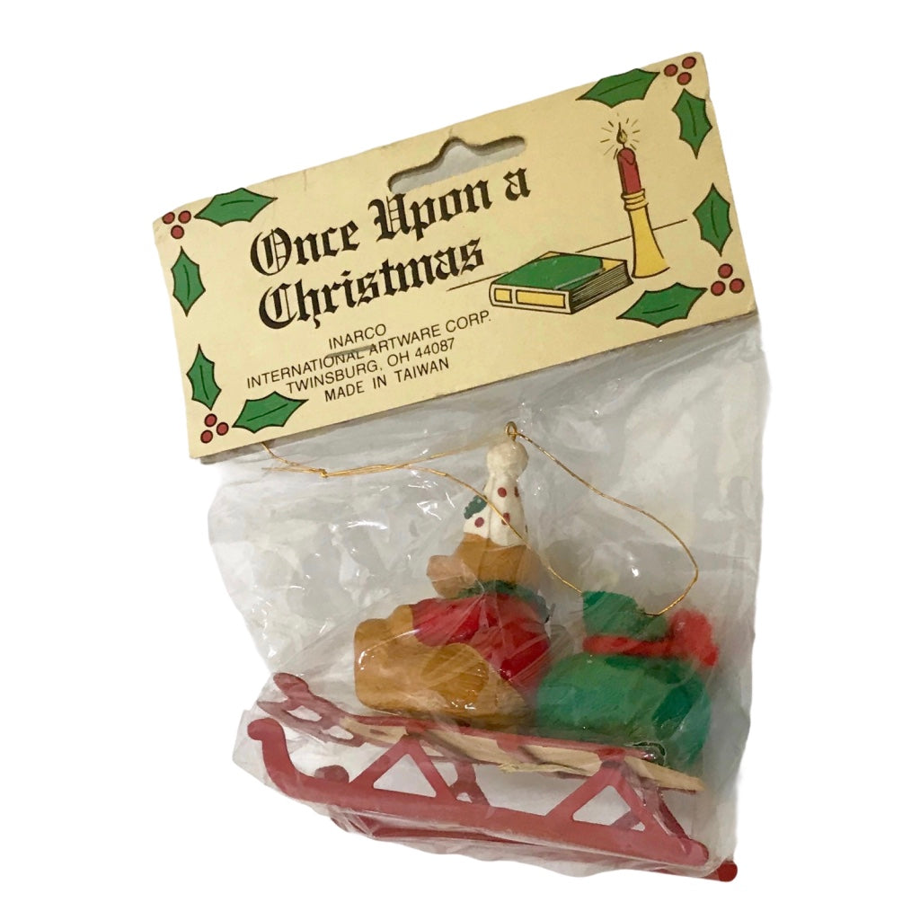 Once Upon a Christmas Vintage 3 Inch Christmas Bear on Sled Ornament Inarco