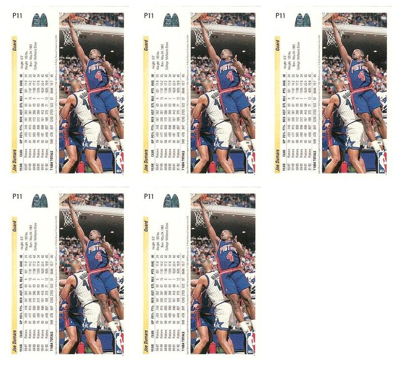 (5) 1992-93 Upper Deck McDonald's Basketball #P11 Joe Dumars Card Lot