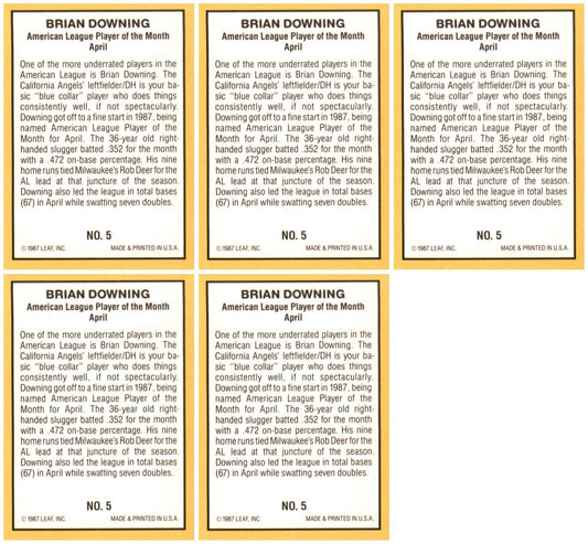(5) 1987 Donruss Highlights #5 Brian Downing California Angels Card Lot