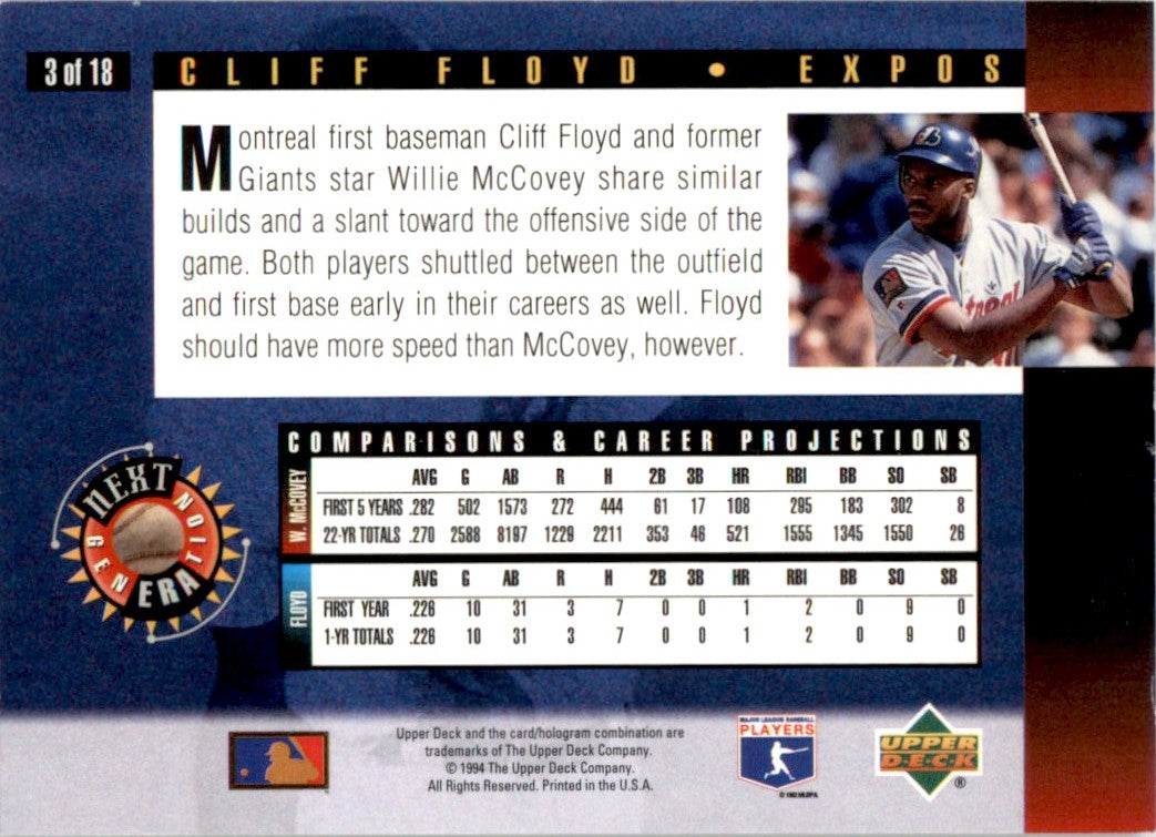 1994 Upper Deck Next Generation #3 Cliff Floyd Montreal Expos