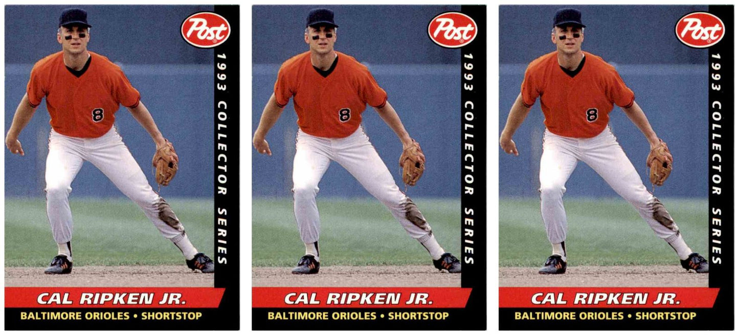 (3) 1993 Post Cereal Baseball #9 Cal Ripken Jr. Orioles Baseball Card Lot