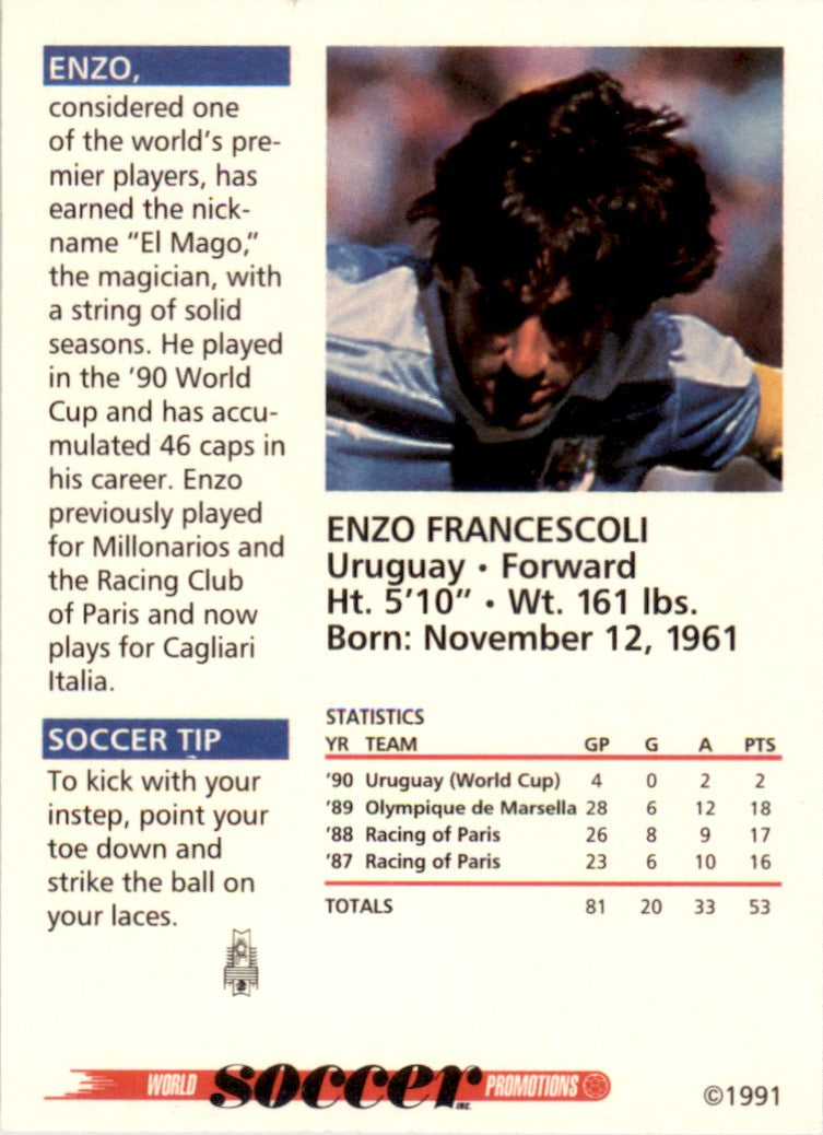 1991 Soccer Shots MSL Prototype Enzo Francescoli Uruguay
