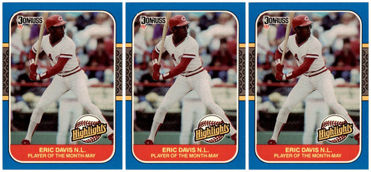(3) 1987 Donruss Highlights #8 Eric Davis Cincinnati Reds Card Lot