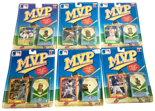 (6) Major League Baseball M.V.P. Vintage Collectible Pin & Card Set Lot 1990 Ace