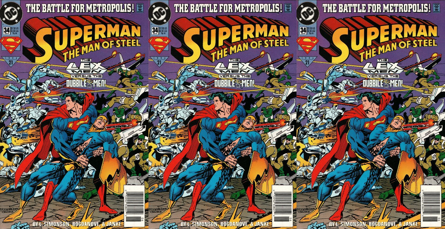 Superman: Man of Steel #34 Newsstand Covers (1991-2003) DC Comics - 3 Comics