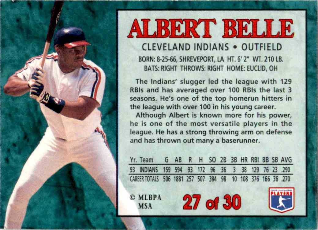 1994 Post Cereal Baseball #27 Albert Belle Cleveland Indians