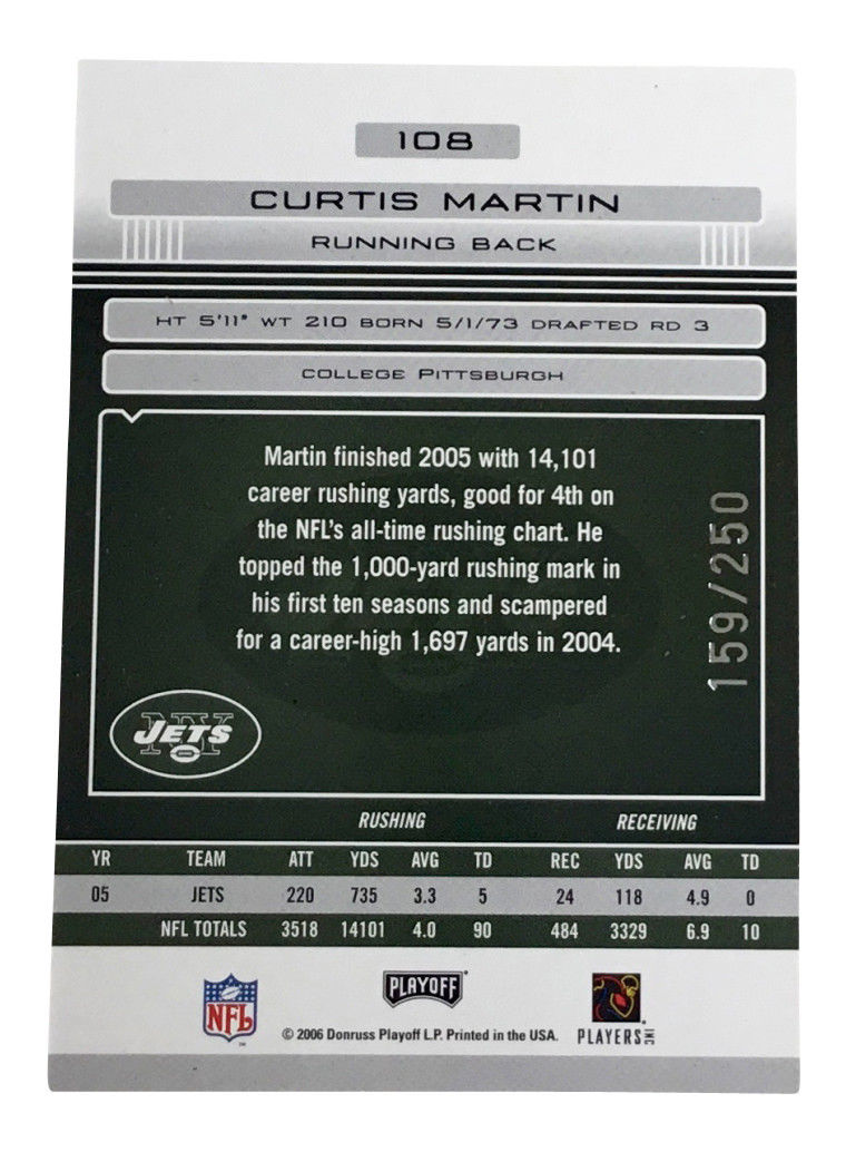 2006 Playoff Absolute Memorabilia - Spectrum Blue #108 Curtis Martin Jets /250