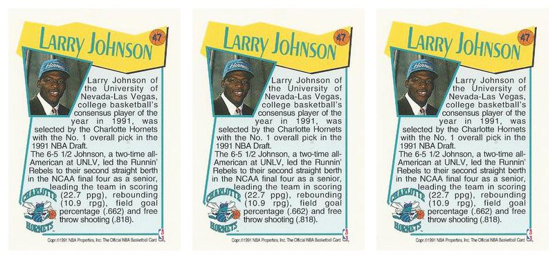 (3) 1991-92 Hoops McDonald's Basketball #47 Larry Johnson Lot Hornets