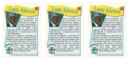 (3) 1991-92 Hoops McDonald's Basketball #47 Larry Johnson Lot Hornets