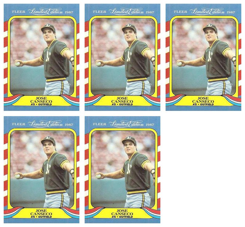 (5) 1987 Fleer Limited Edition Baseball #6 Jose Canseco Lot Oakland Athletics
