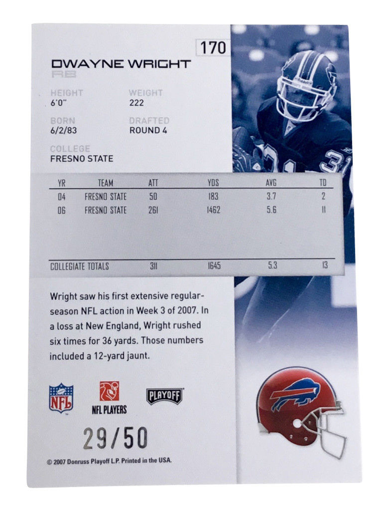 2007 Playoff NFL Playoffs - Silver Proof #170 Dwayne Wright Buffalo Bills /50