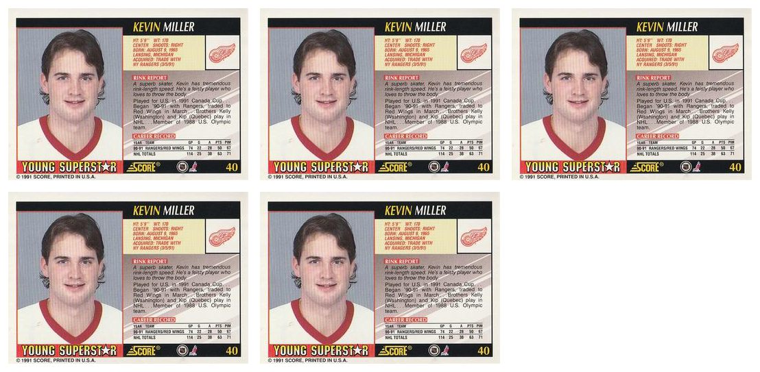 (5) 1991-92 Score Young Superstars Hockey #40 Kevin Miller Card Lot Red Wings